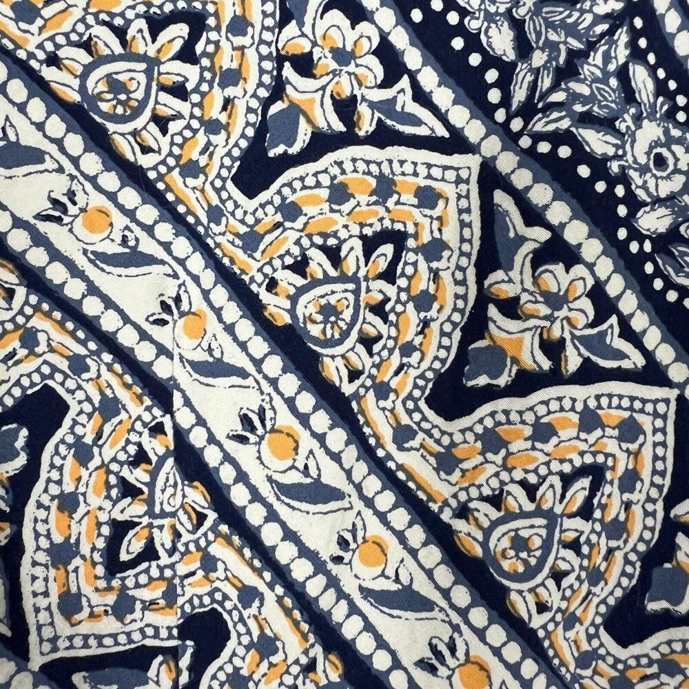 Eddie Bauer Midi Dress Womens 14 Blue Yellow Bandana Floral Print Cotton Stretch - Picture 13 of 14
